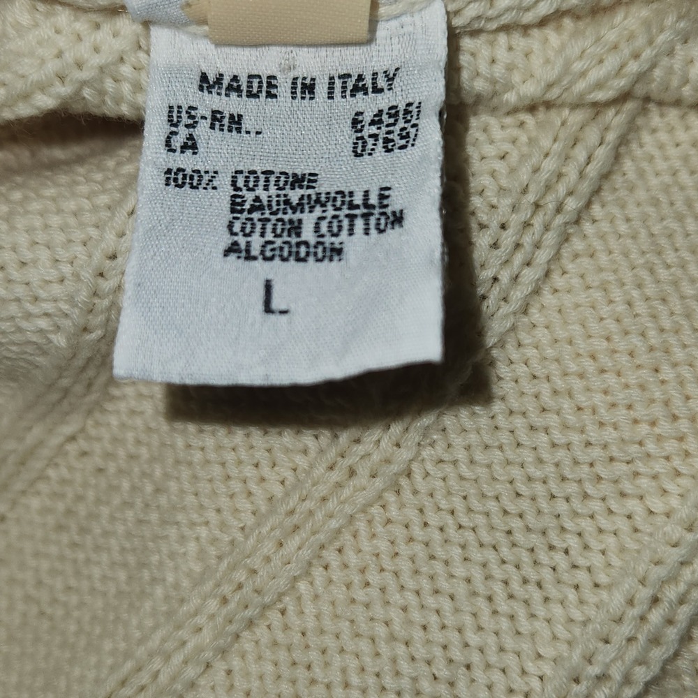 United Colors of Benetton Cream Ribbed Cotton Cardigan Sweater Made in Italy L - Picture 6 of 7